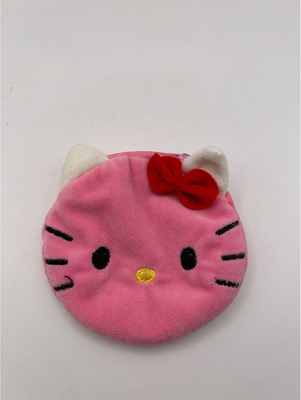 Hello Kitty Style Pink Plush Coin Purse Small Zipper Pouch Mini Wallet Bag